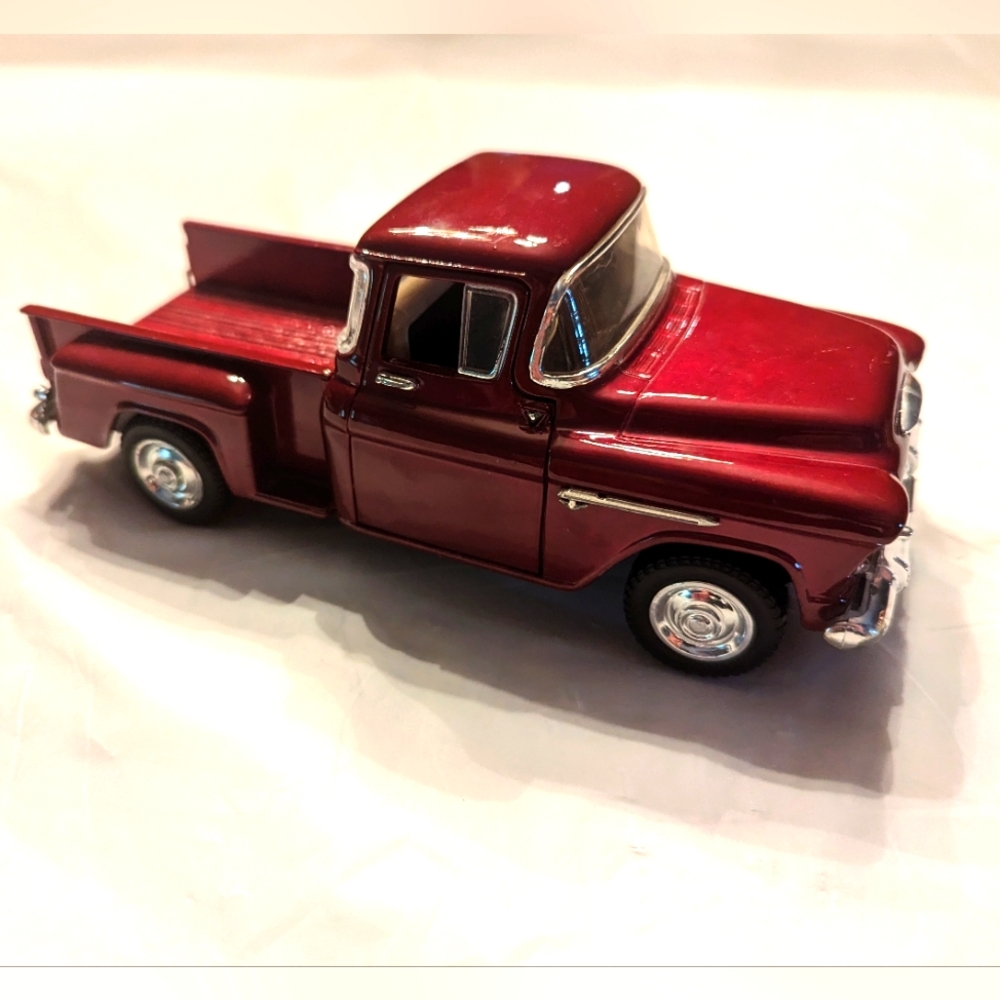 1955 Chevrolet Stepside Burgundy Die Cast Toy Car 7" 🔥 Vintage 1:24